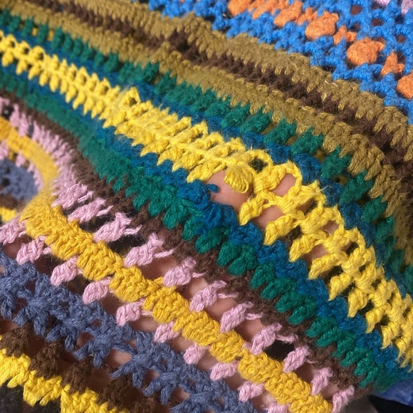 Vtg Express Tricot Sweater cardigan Multicolor Granny Square Crochet Medium - Picture 10 of 10